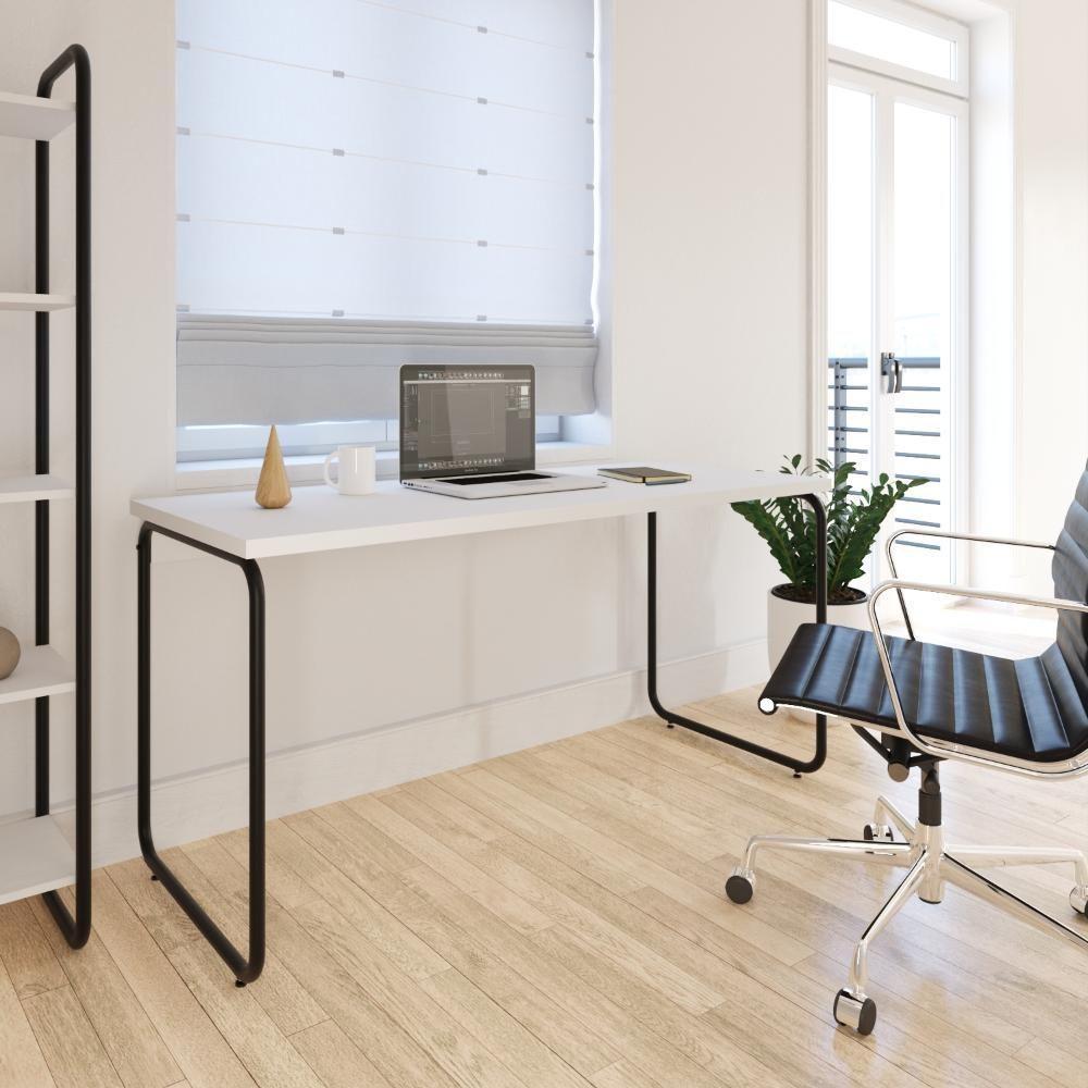 Mesa Office 150x60x75cm Round Branco Chess - Est.preta Branco Chess - Est.preta - 2