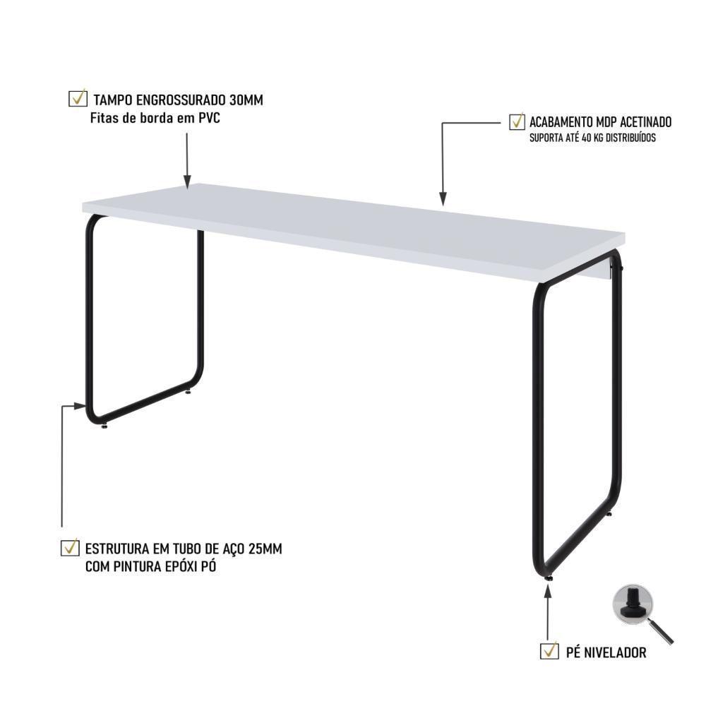 Mesa Office 150x60x75cm Round Branco Chess - Est.preta Branco Chess - Est.preta - 3