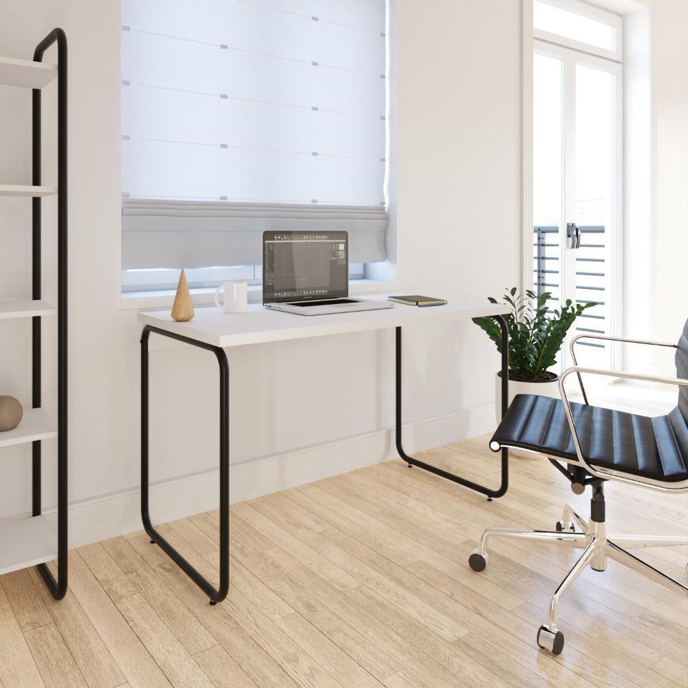 Mesa Office 120x60x75cm Round Branco Chess - Est.preta Branco Chess - Est.preta - 2