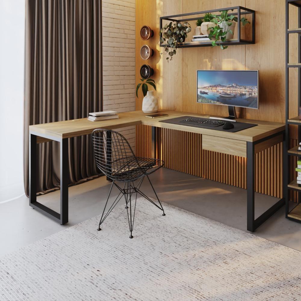 Mesa Em L Presidente C-01 Gav. 190x160x75cm Yon Vermont Oak-est.preta Vermont Oak-est.preta - 2