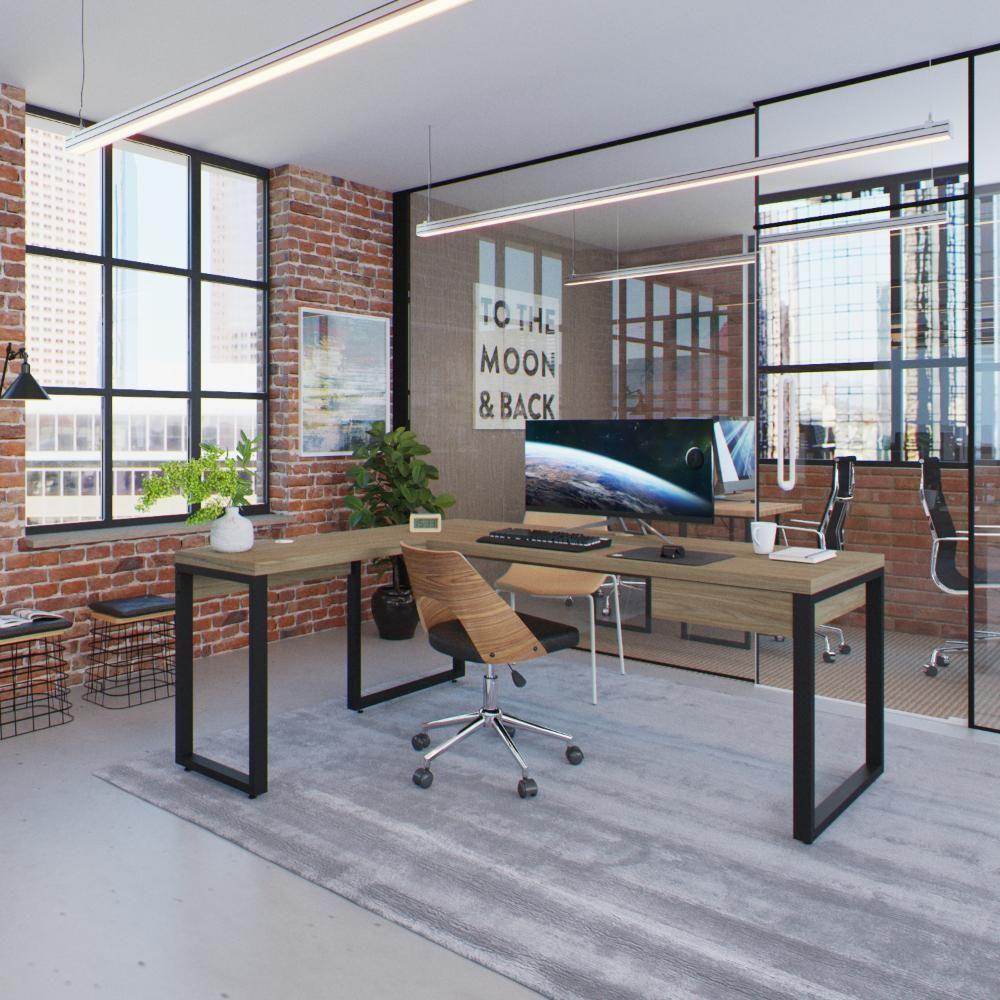 Mesa Em L Presidente C-01 Gav. 190x160x75cm Yon Vermont Oak-est.preta Vermont Oak-est.preta - 4