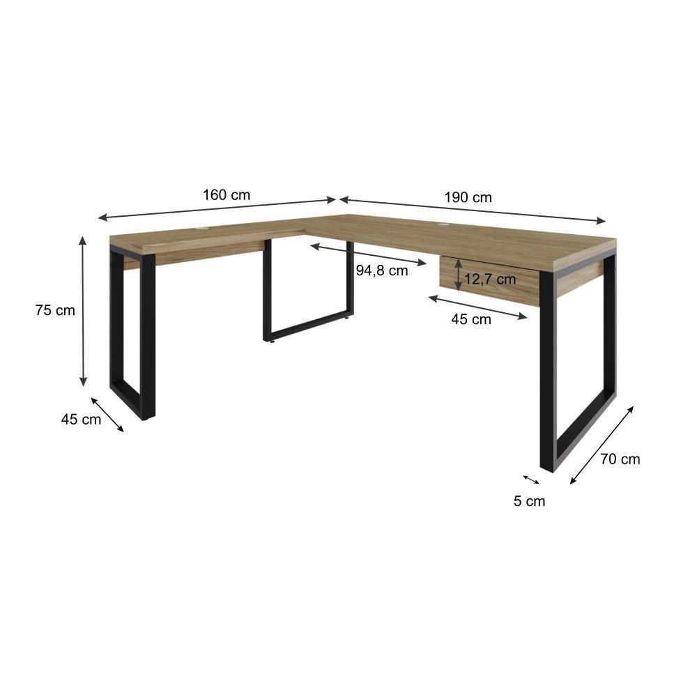 Mesa Em L Presidente C-01 Gav. 190x160x75cm Yon Vermont Oak-est.preta Vermont Oak-est.preta - 7