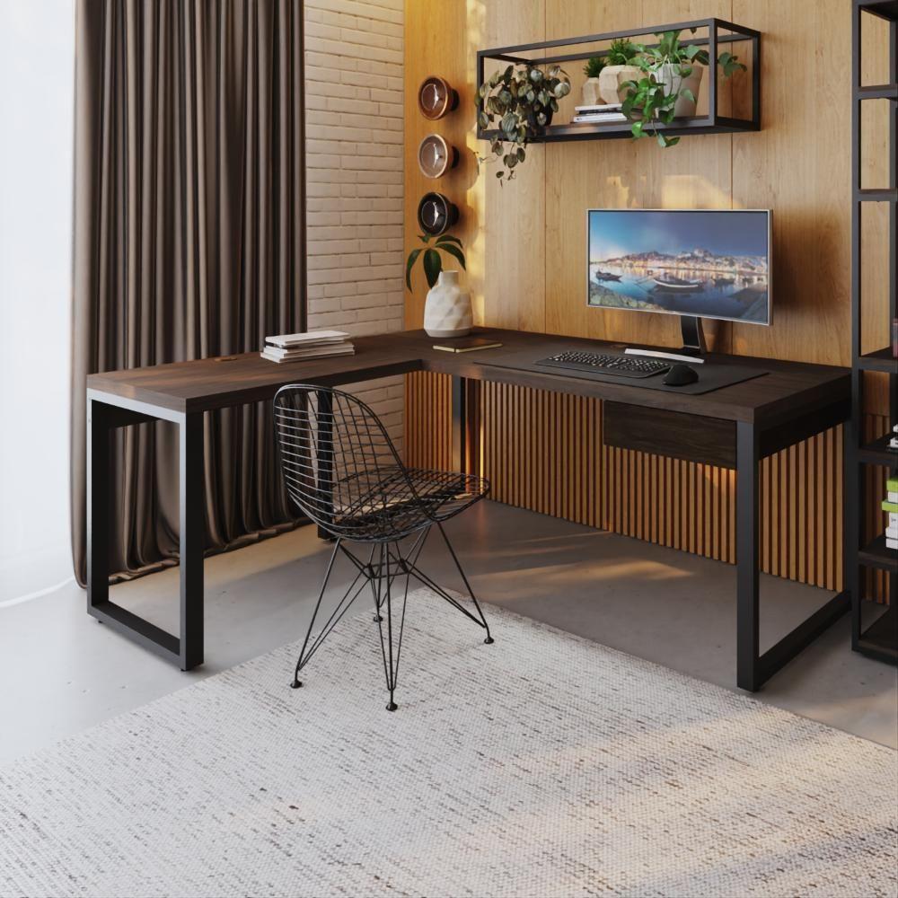 Mesa Em L Presidente C-01 Gav. 190x160x75cm Yon Terracota-est.preta Terracota-est.preta - 2