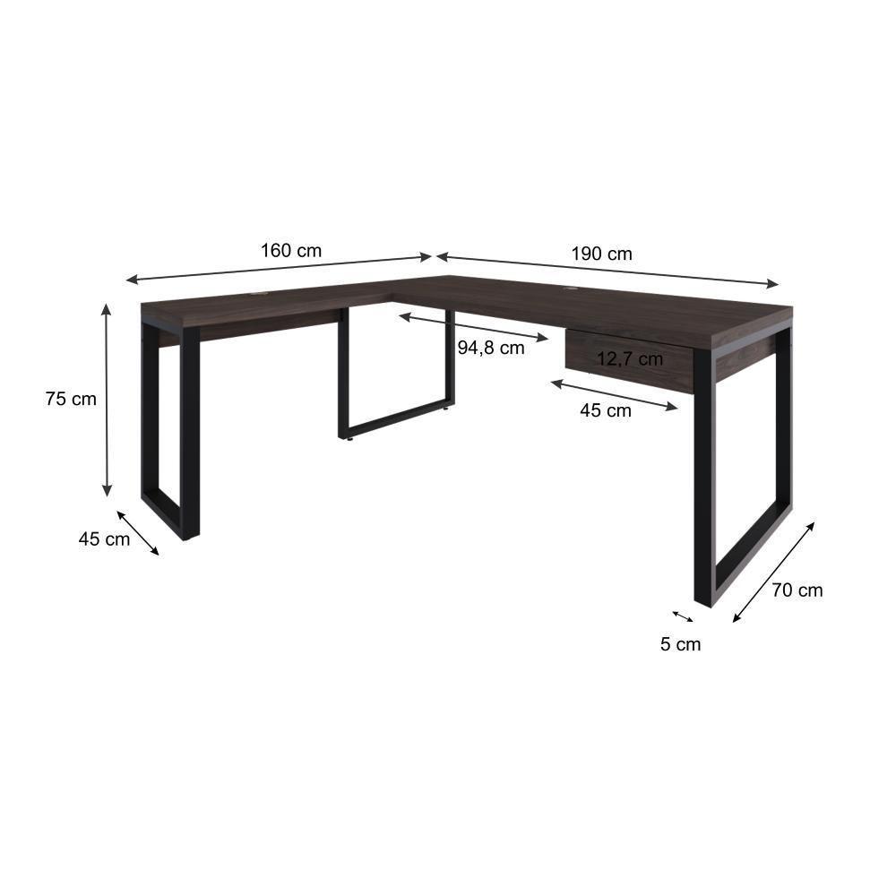 Mesa Em L Presidente C-01 Gav. 190x160x75cm Yon Terracota-est.preta Terracota-est.preta - 3