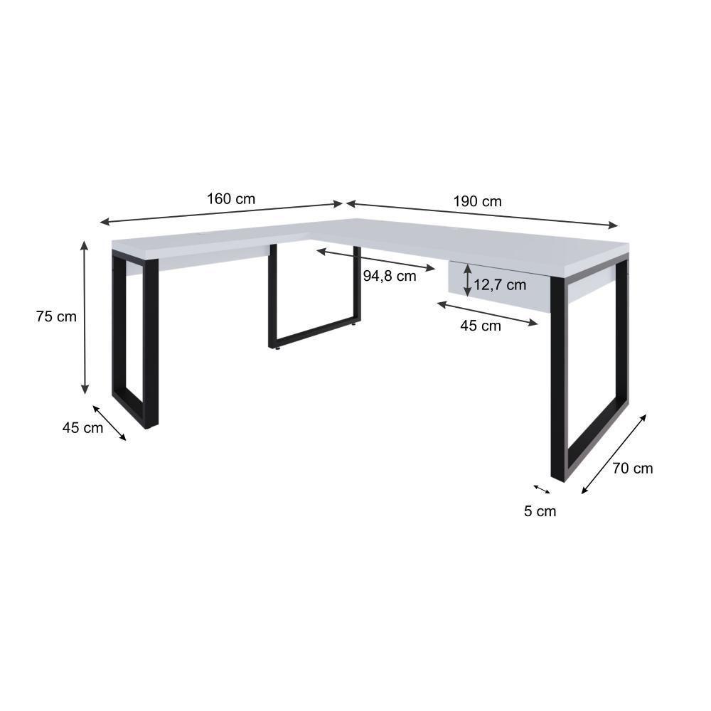 Mesa Em L Presidente C-01 Gav. 190x160x75cm Yon Branco Tx-est.preta Branco Tx-est.preta - 2