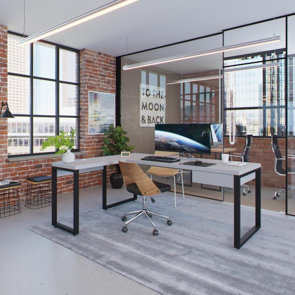 Mesa Em L Presidente C-01 Gav. 190x160x75cm Yon Branco Tx-est.preta Branco Tx-est.preta - 5