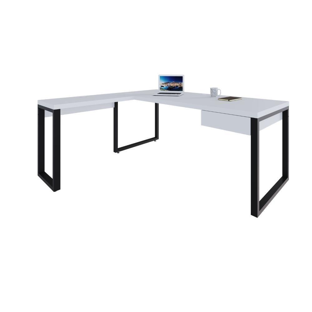 Mesa Em L Presidente C-01 Gav. 190x160x75cm Yon Branco Tx-est.preta Branco Tx-est.preta - 6