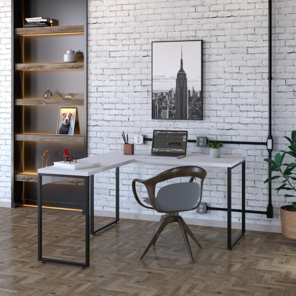 Mesa Em L Kuadra Office 135x150x75cm Branco Chess - Est.preta Branco Chess - Est.preta - 2