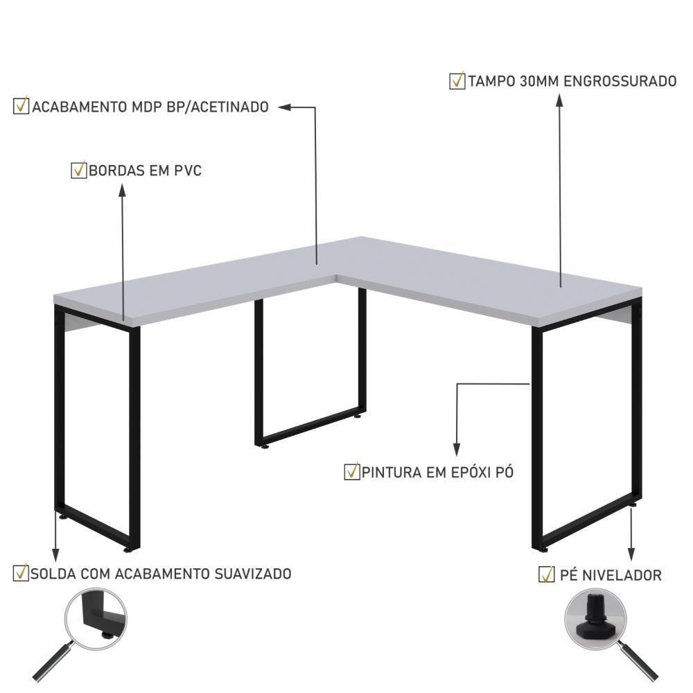 Mesa Em L Kuadra Office 135x150x75cm Branco Chess - Est.preta Branco Chess - Est.preta - 3