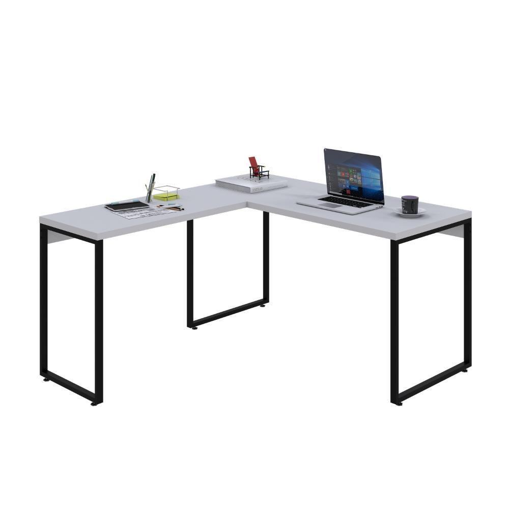 Mesa Em L Kuadra Office 135x150x75cm Branco Chess - Est.preta Branco Chess - Est.preta - 4