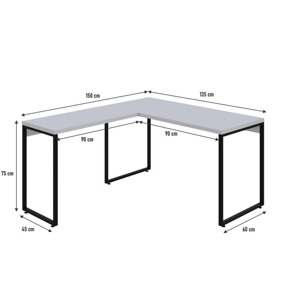 Mesa Em L Kuadra Office 135x150x75cm Branco Chess - Est.preta Branco Chess - Est.preta - 5