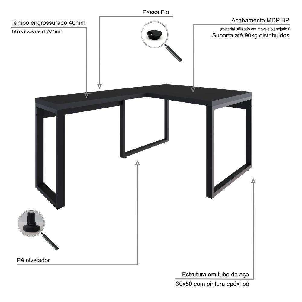 Mesa Em L Operacional 120x160x75cm Yon Preto Tx-est.preta Preto Tx-est.preta - 4