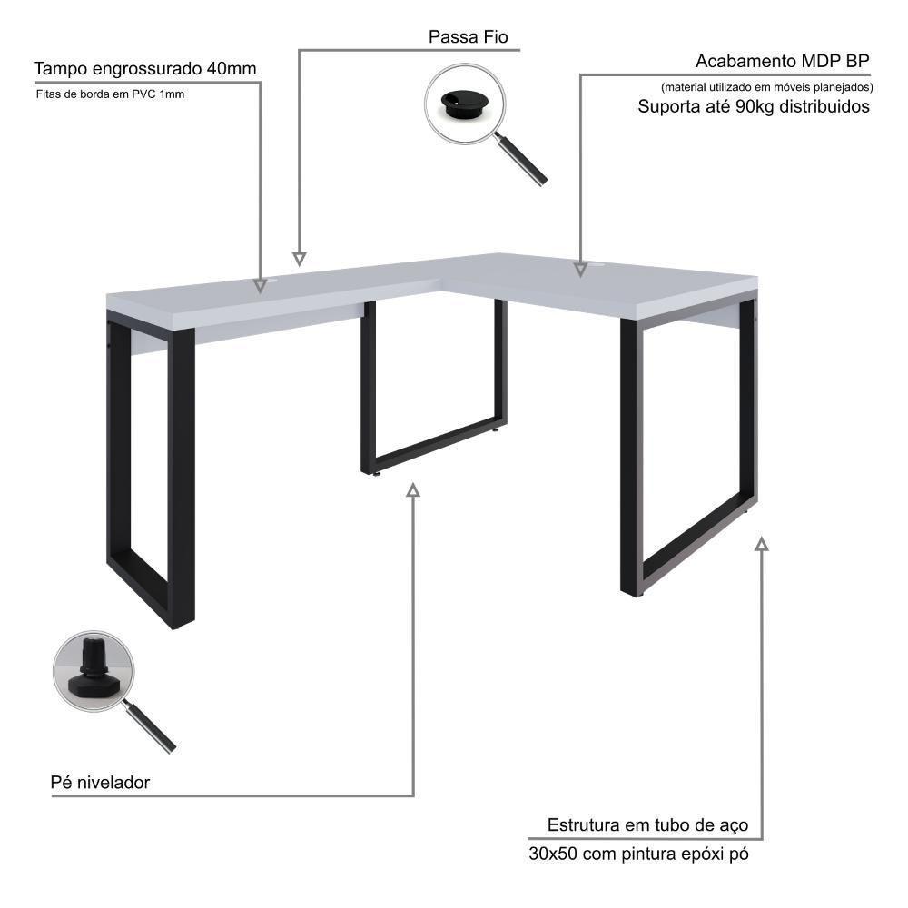 Mesa Em L Operacional 120x160x75cm Yon Branco Tx-est.preta Branco Tx-est.preta - 3