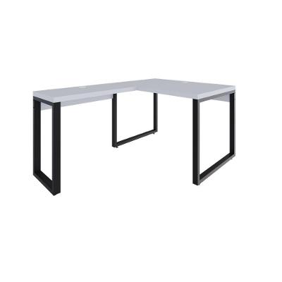 Mesa Em L Operacional 120x160x75cm Yon Branco Tx-est.preta Branco Tx-est.preta