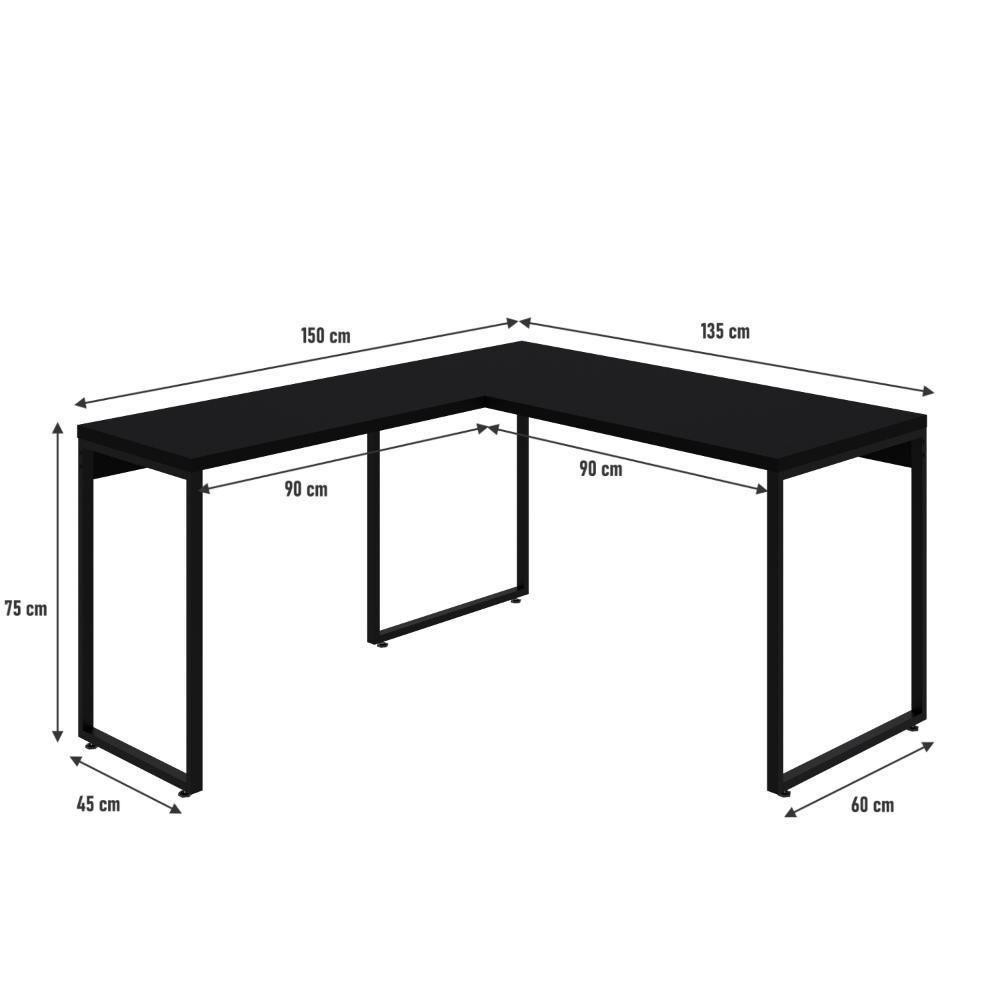 Mesa Em L Kuadra Office 135x150x75cm Preto ônix - Est.preta Preto ônix - Est.preta - 5