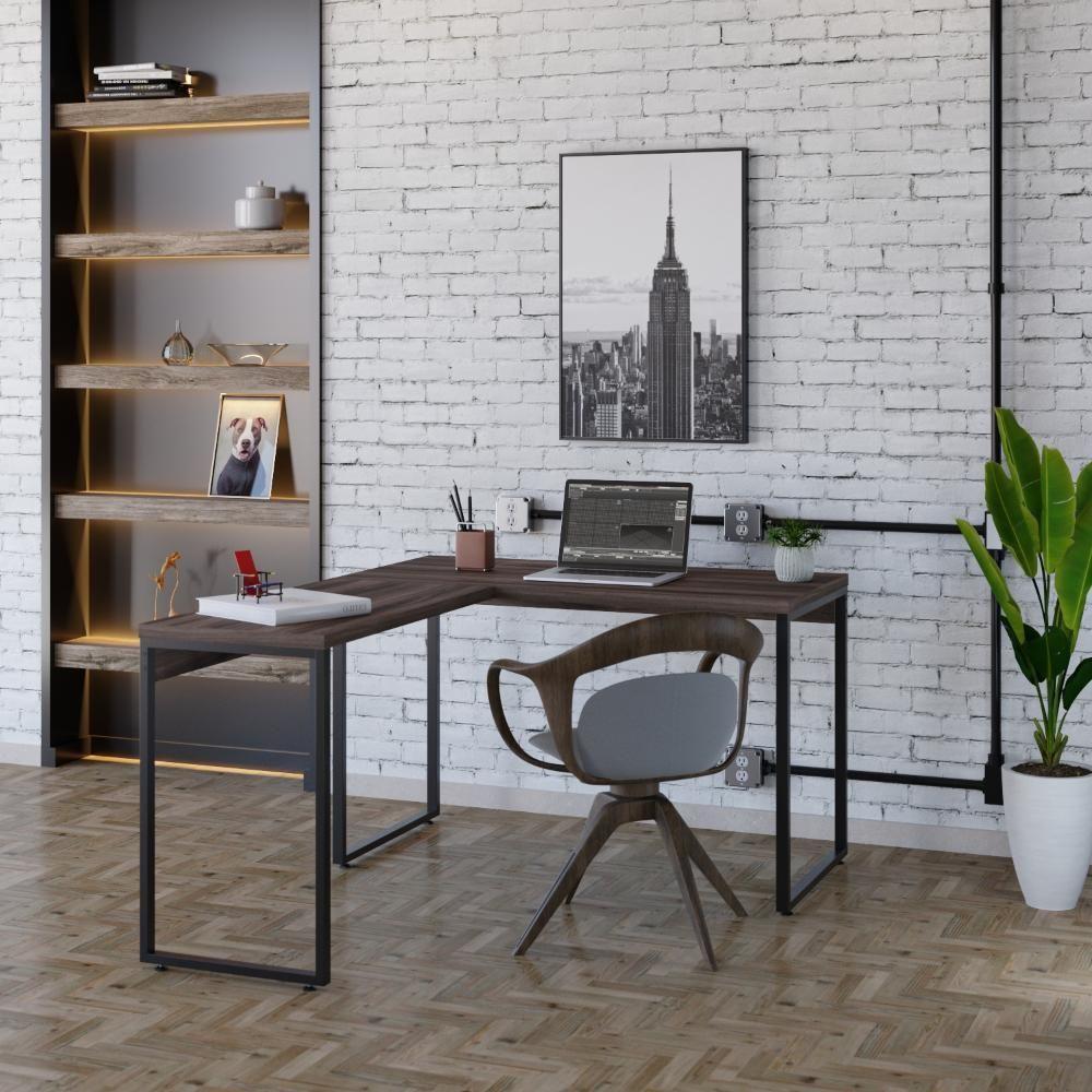 Mesa Em L Kuadra Office 120x150x75cm Nogal - Est.preta Nogal - Est.preta - 2