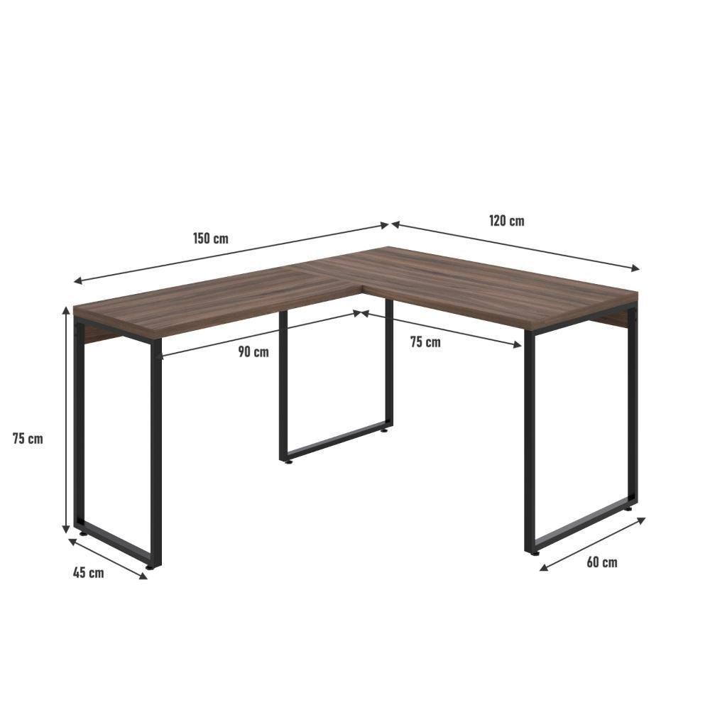 Mesa Em L Kuadra Office 120x150x75cm Nogal - Est.preta Nogal - Est.preta - 5