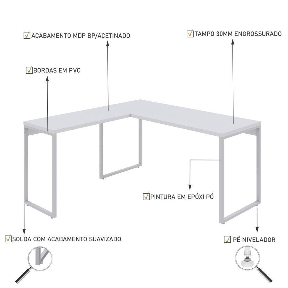 Mesa Em L Kuadra Diretor 150x150x75cm Branco Chess - Est.branca Branco Chess - Est.branca - 3