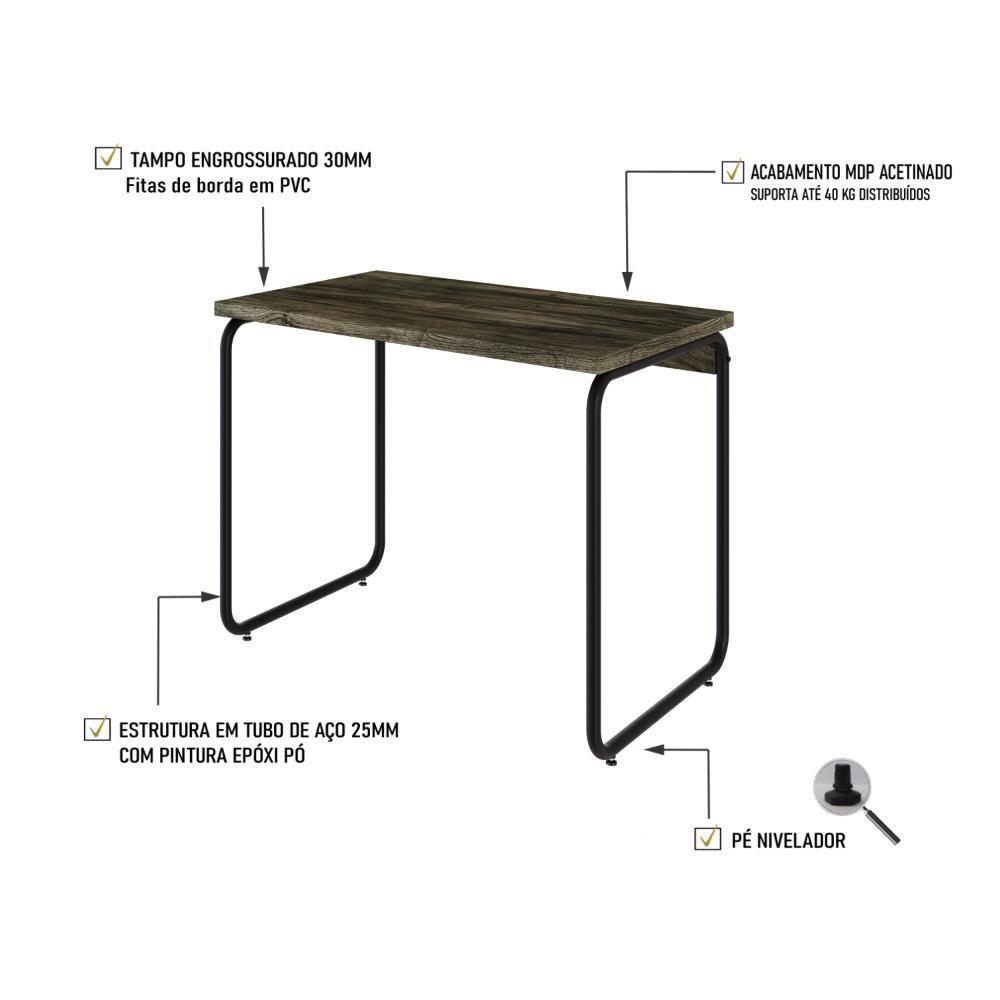 Mesa Office 90x60x75cm Round Carvalho Dark - Est.preta Carvalho Dark - Est.preta - 3