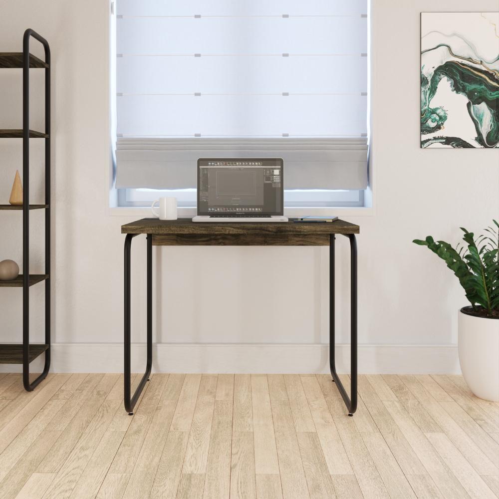 Mesa Office 90x60x75cm Round Carvalho Dark - Est.preta Carvalho Dark - Est.preta - 4