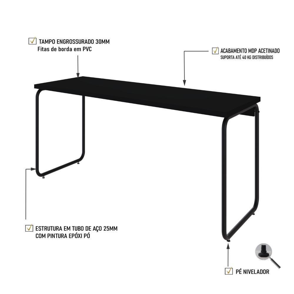 Mesa Office 150x60x75cm Round Preto ônix - Est.preta Preto ônix - Est.preta - 3