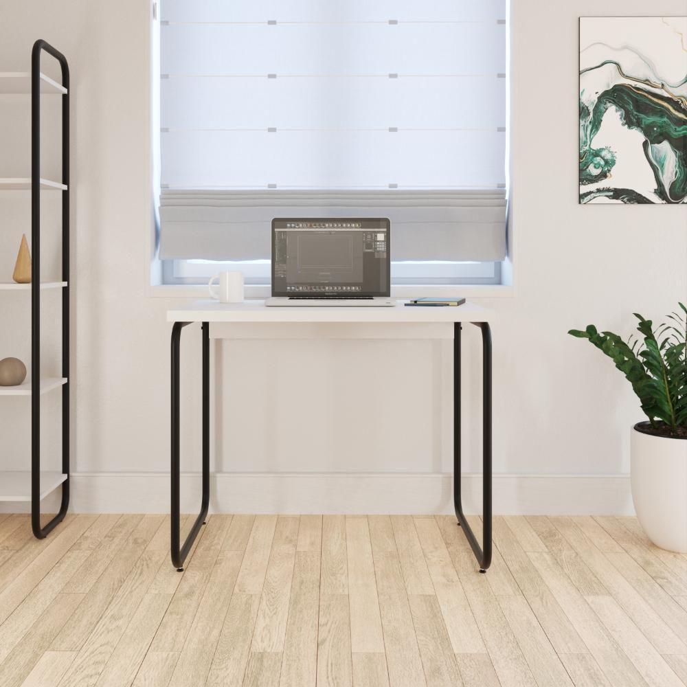 Mesa Office 90x60x75cm Round Branco Chess - Est.preta Branco Chess - Est.preta - 4