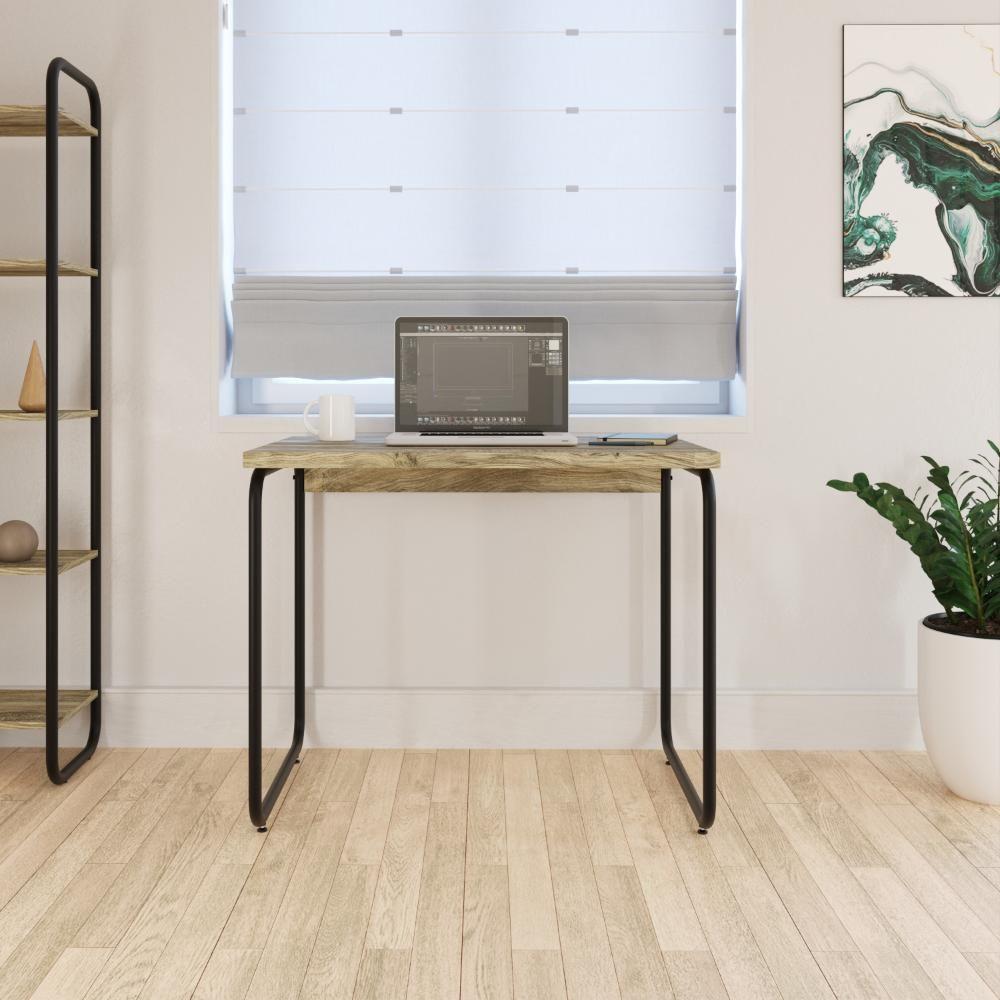 Mesa Office 90x60x75cm Round Carvalho - Est.preta Carvalho - Est.preta - 4