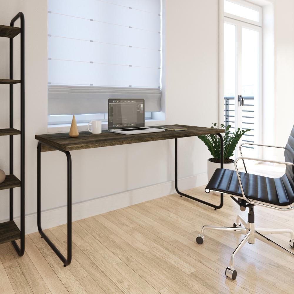 Mesa Office 150x60x75cm Round Carvalho Dark - Est.preta Carvalho Dark - Est.preta - 2