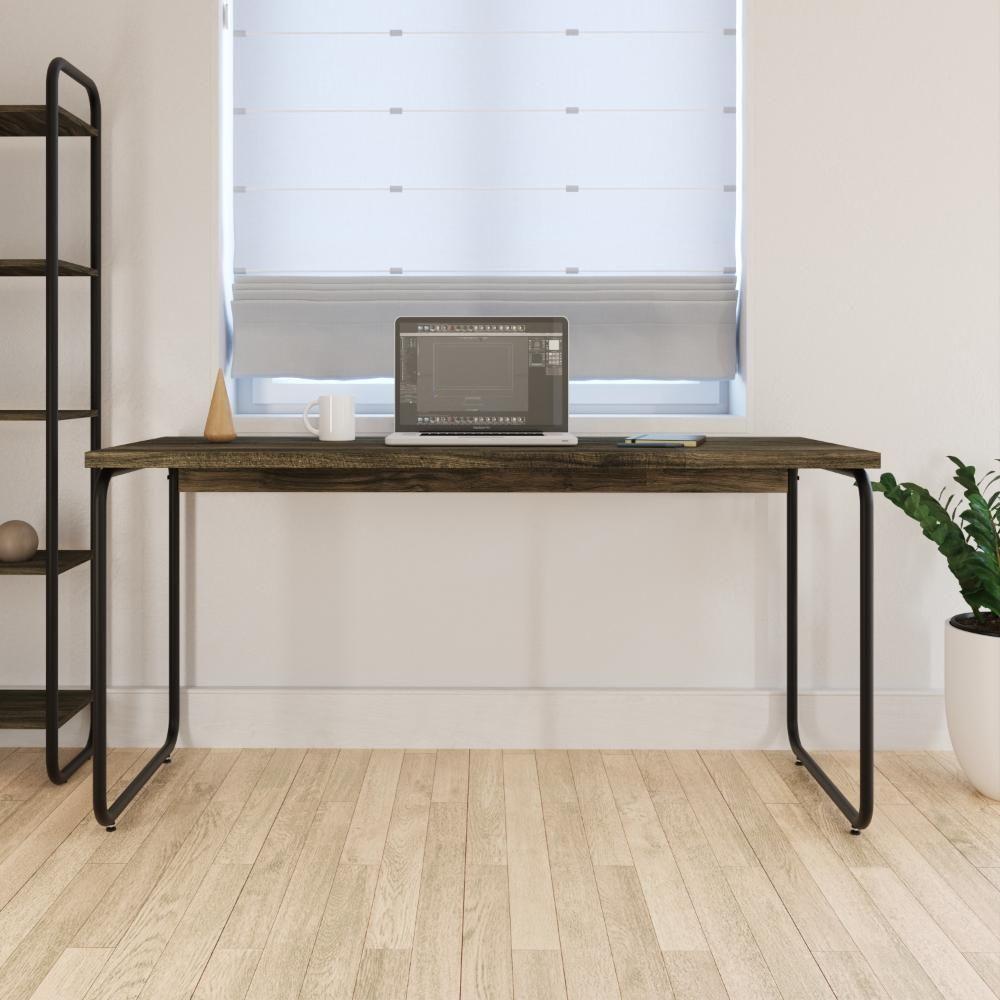 Mesa Office 150x60x75cm Round Carvalho Dark - Est.preta Carvalho Dark - Est.preta - 4