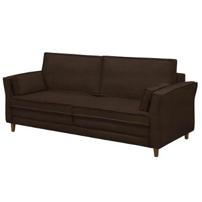 Sofá Living 3 Lugares 200Cm Pés Madeira Efraim F05 Veludo Marrom - Mpozenato
