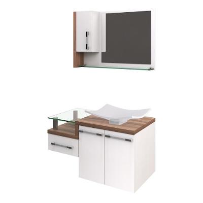 Conjunto Balcão C-cuba F44 E Espelheira Legno 830 Branco Chess C-carvalho Dark Branco Chess C-nogal