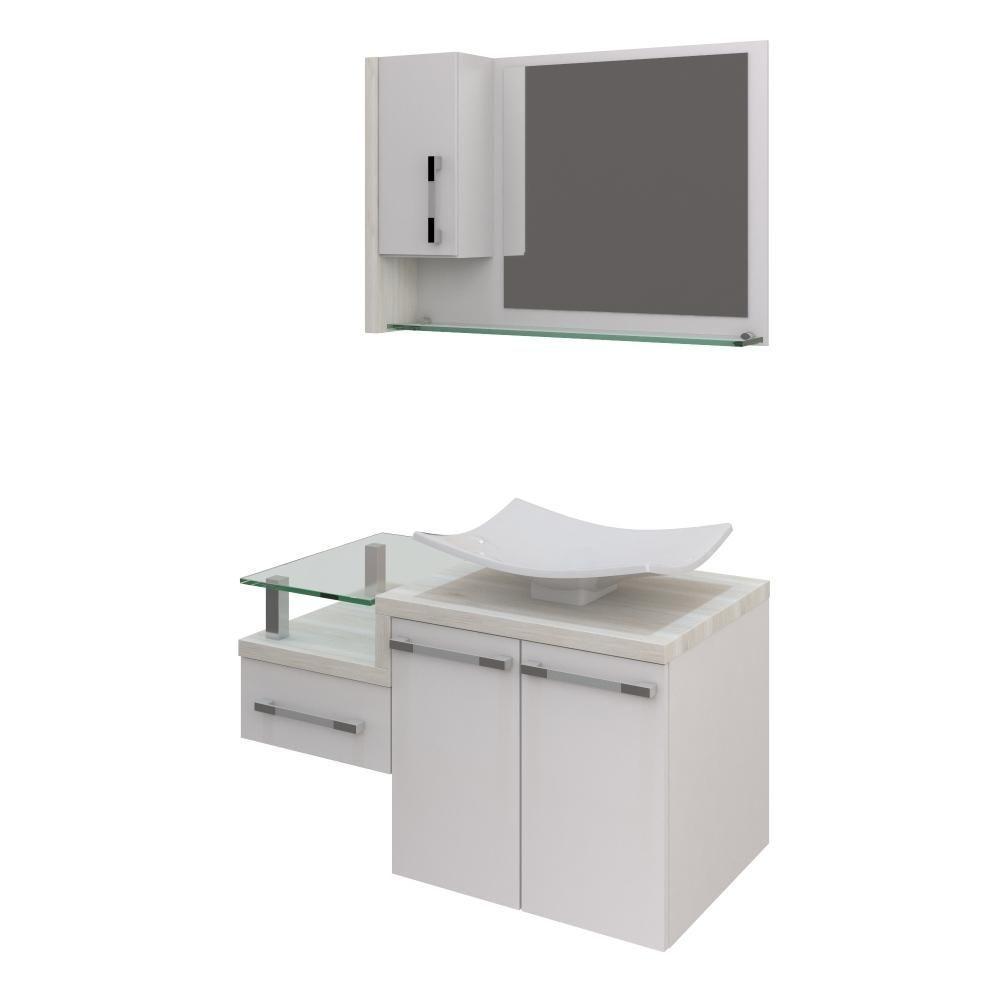 Conjunto Balcão C-cuba F44 E Espelheira Legno 830 Branco Chess C-preto ônix Branco Chess C-snow - 1