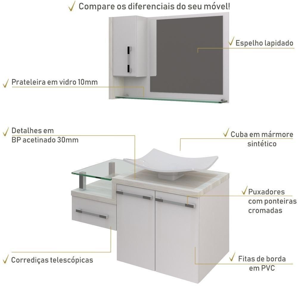 Conjunto Balcão C-cuba F44 E Espelheira Legno 830 Branco Chess C-preto ônix Branco Chess C-snow - 3