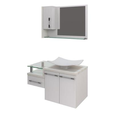 Conjunto Balcão C-cuba F44 E Espelheira Legno 830 Branco Chess C-preto ônix Branco Chess C-snow
