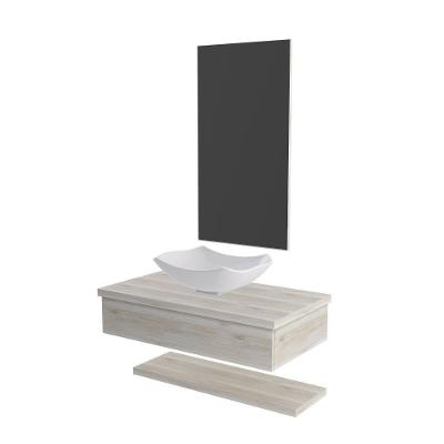 Conjunto Bancada C-cuba L42, Prateleira E Espelheira Metrópole 806 Preto ônix Snow