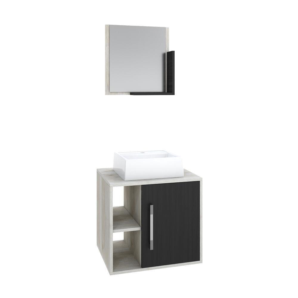 Conjunto Balcão C-cuba Q32 E Espelheira Soft 500 Snow C-branco Chess Snow C-preto ônix - 1