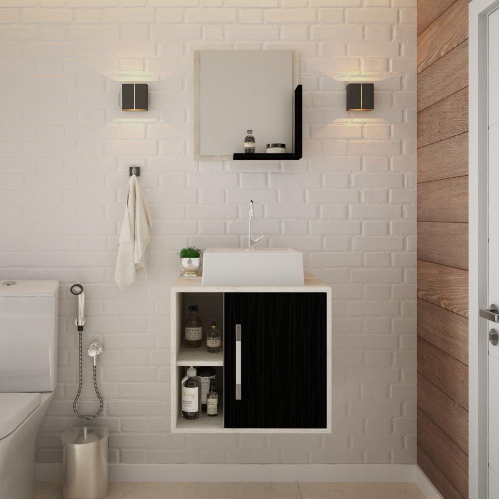 Conjunto Balcão C-cuba Q32 E Espelheira Soft 500 Snow C-branco Chess Snow C-preto ônix - 3