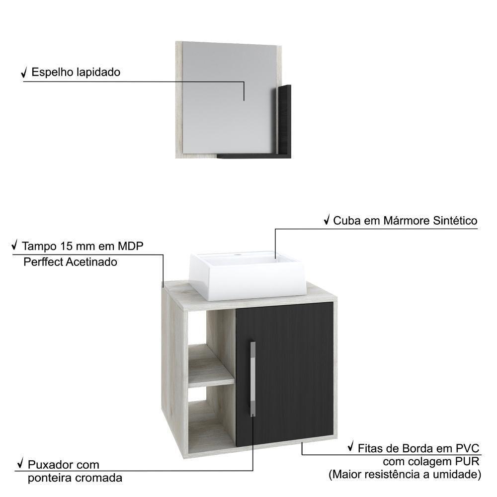 Conjunto Balcão C-cuba Q32 E Espelheira Soft 500 Snow C-branco Chess Snow C-preto ônix - 4