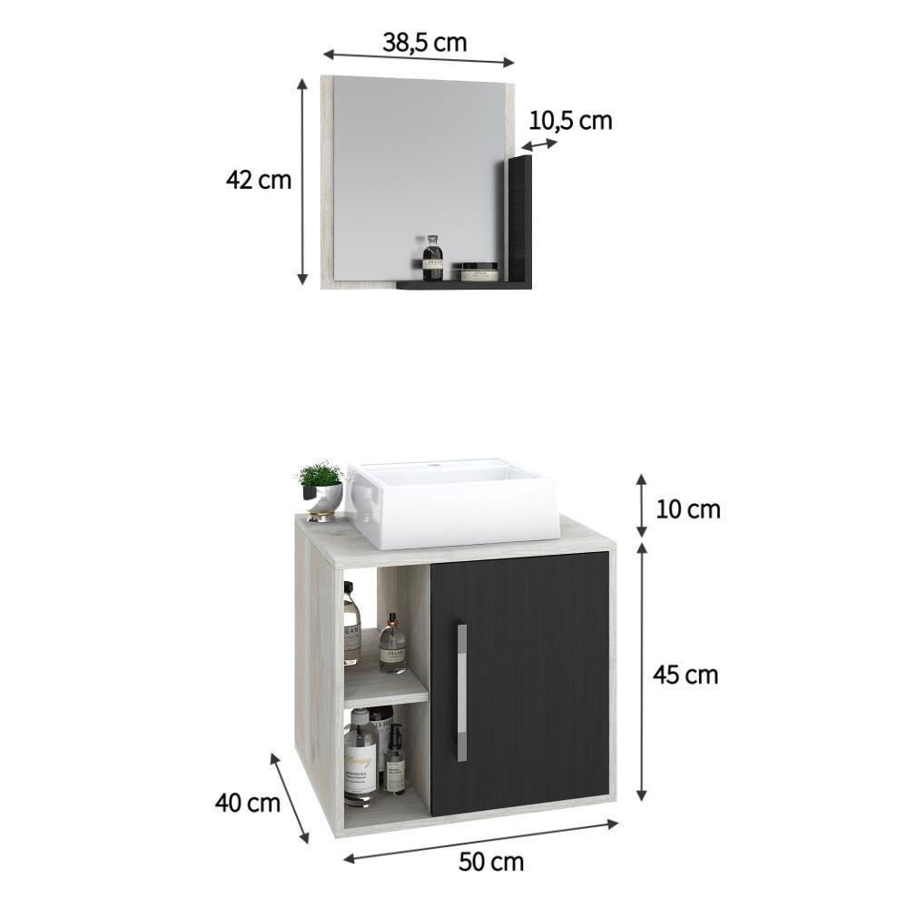 Conjunto Balcão C-cuba Q32 E Espelheira Soft 500 Snow C-branco Chess Snow C-preto ônix - 6