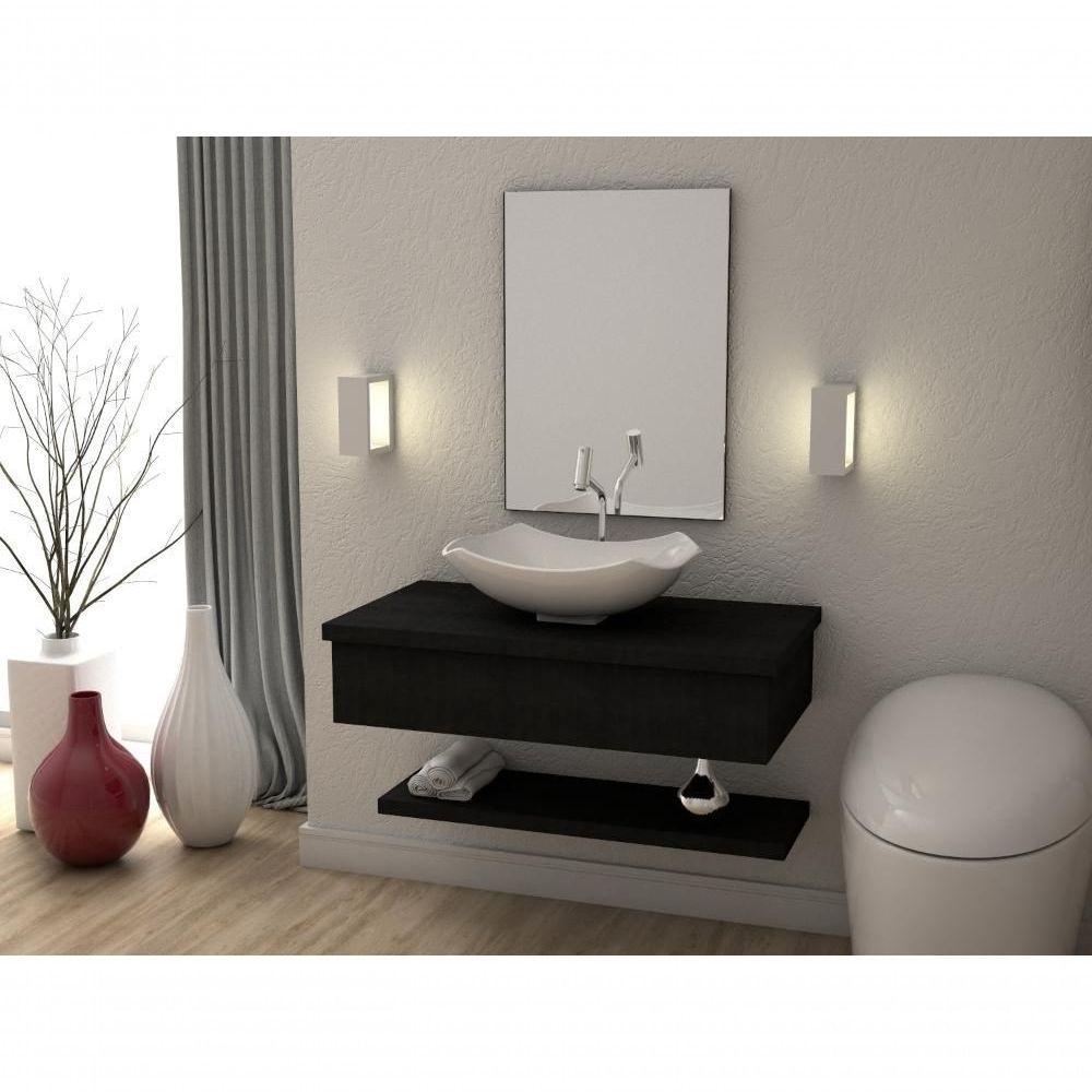 Conjunto Bancada C-cuba L42, Prateleira E Espelheira Metrópole 806 Nogal Preto ônix - 3