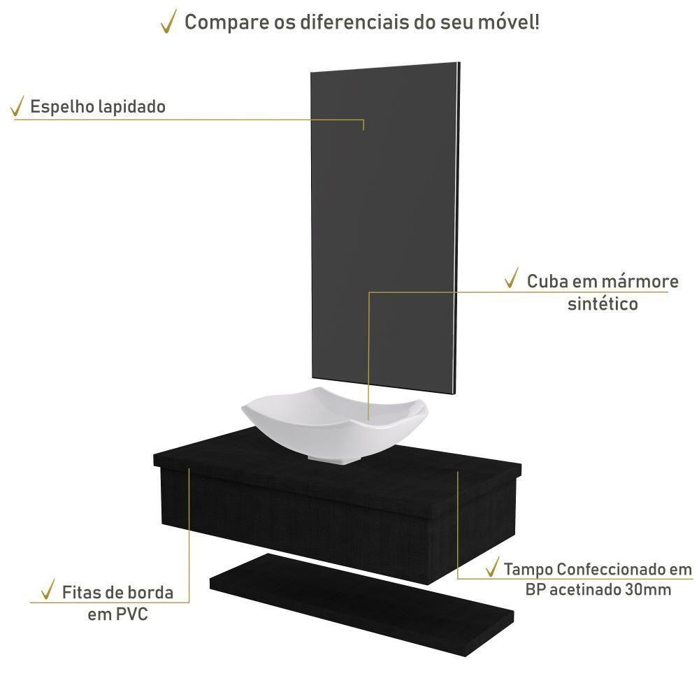 Conjunto Bancada C-cuba L42, Prateleira E Espelheira Metrópole 806 Nogal Preto ônix - 4