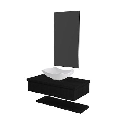 Conjunto Bancada C-cuba L42, Prateleira E Espelheira Metrópole 806 Nogal Preto ônix
