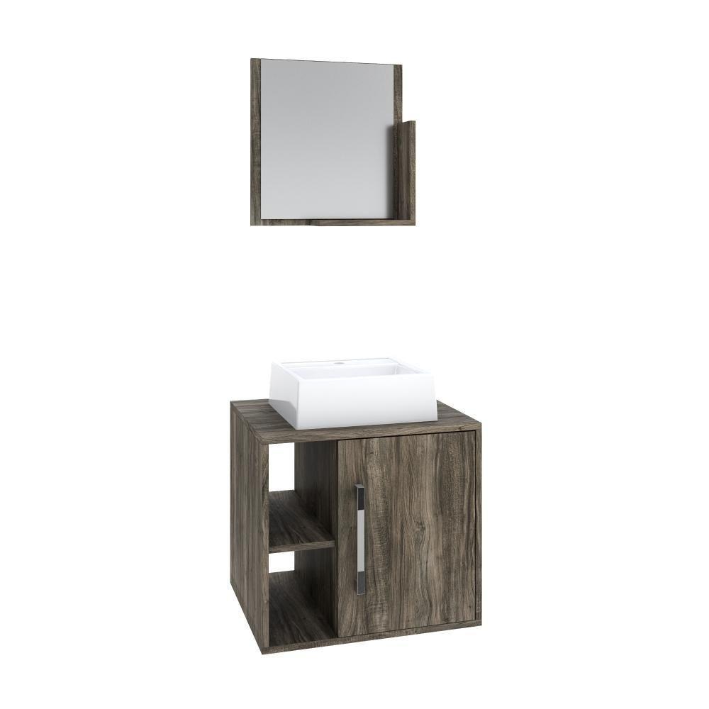 Conjunto Balcão C-cuba Q32 E Espelheira Soft 500 Carvalho C-preto ônix Carvalho Dark - 1