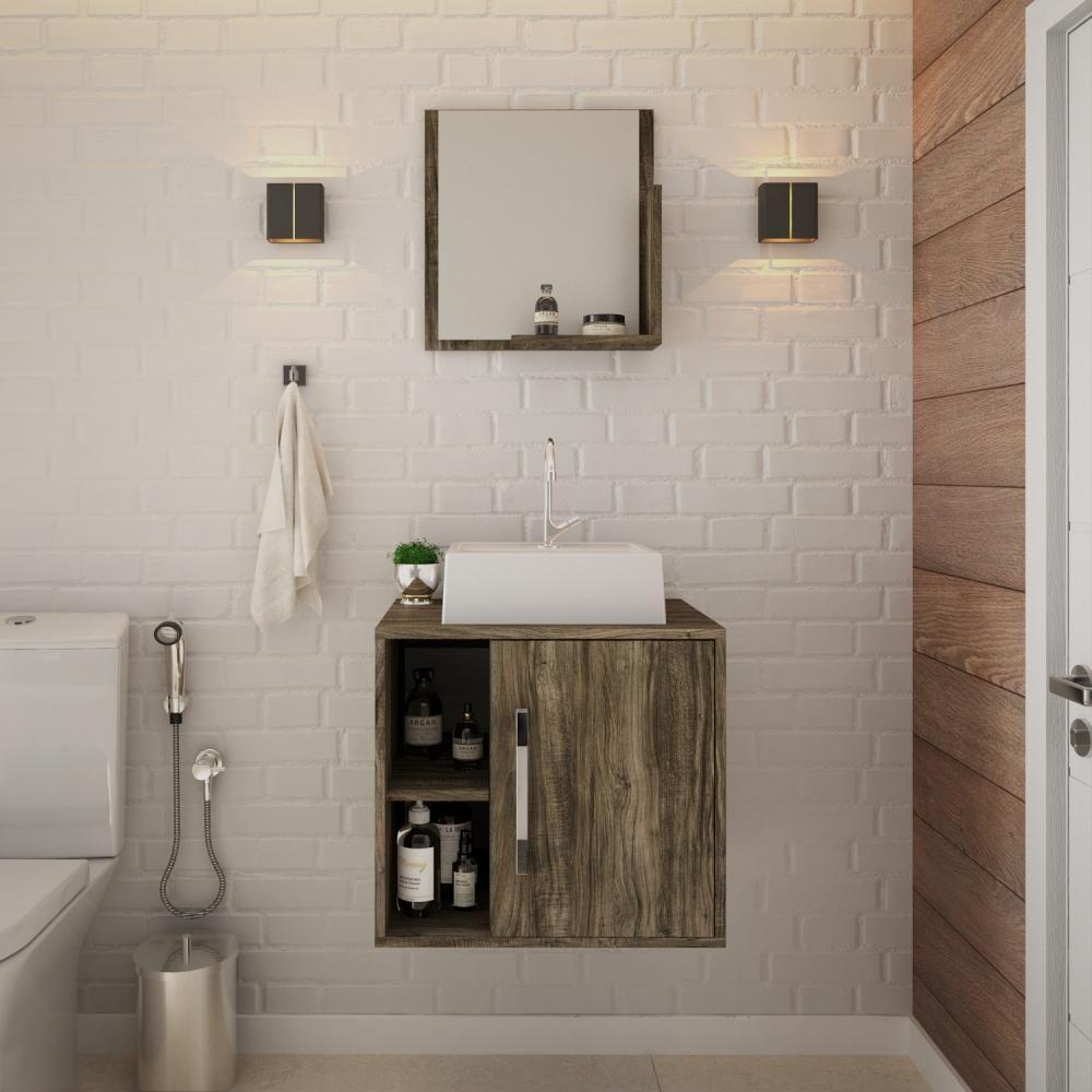 Conjunto Balcão C-cuba Q32 E Espelheira Soft 500 Carvalho C-preto ônix Carvalho Dark - 3