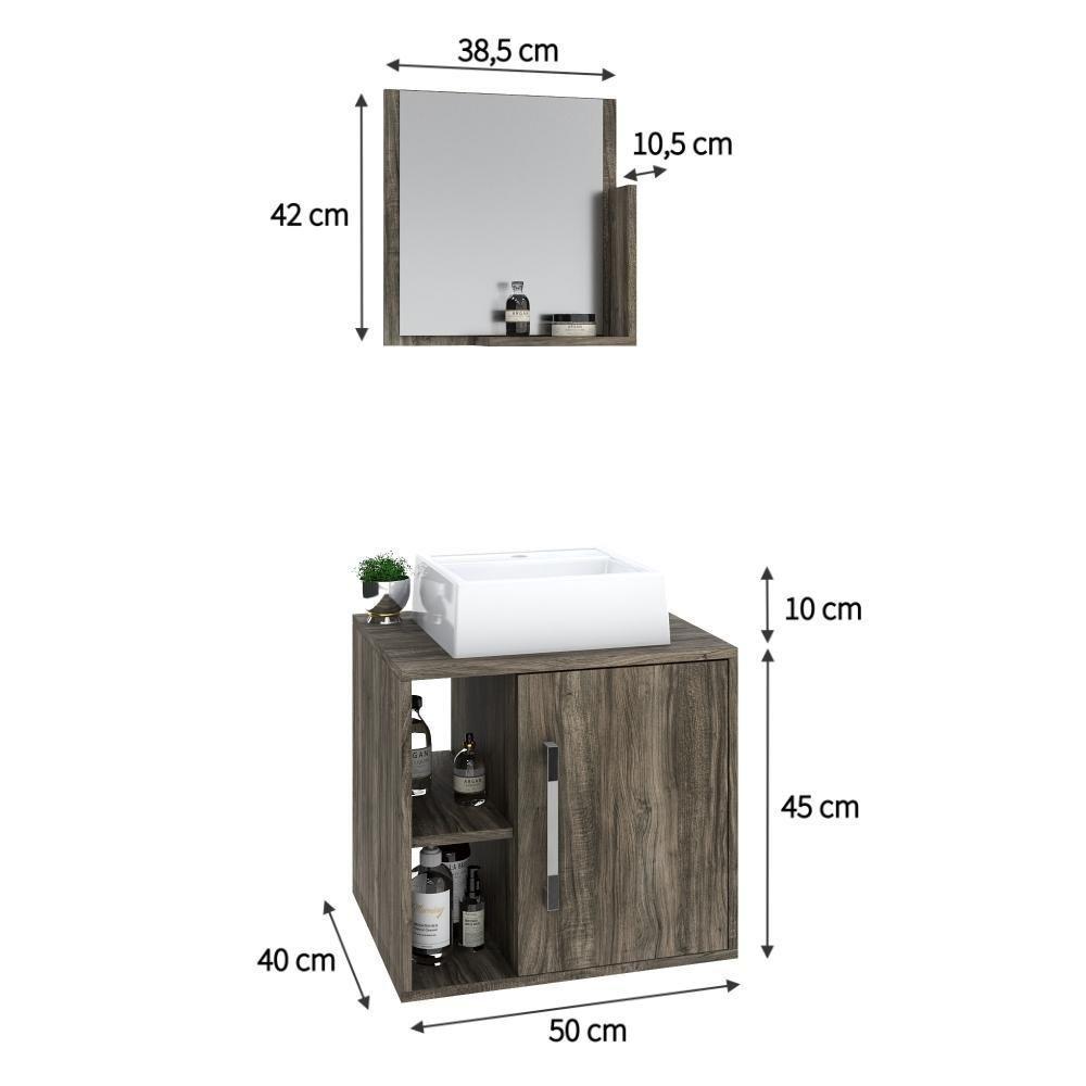 Conjunto Balcão C-cuba Q32 E Espelheira Soft 500 Carvalho C-preto ônix Carvalho Dark - 6