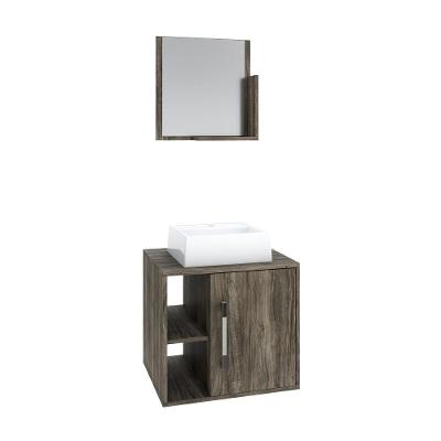 Conjunto Balcão C-cuba Q32 E Espelheira Soft 500 Carvalho C-preto ônix Carvalho Dark