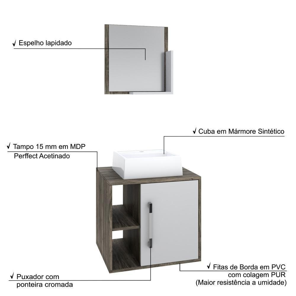 Conjunto Balcão C-cuba Q32 E Espelheira Soft 500 Carvalho Dark Carvalho Dark C-branco Chess - 4