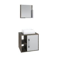 Conjunto Balcão C-cuba Q32 E Espelheira Soft 500 Carvalho Dark Carvalho Dark C-branco Chess - 1