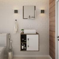 Conjunto Balcão C-cuba Q32 E Espelheira Soft 500 Carvalho Dark Carvalho Dark C-branco Chess - 3