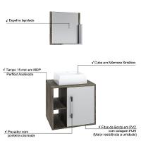 Conjunto Balcão C-cuba Q32 E Espelheira Soft 500 Carvalho Dark Carvalho Dark C-branco Chess